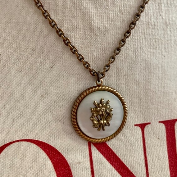 Sweet Antique 19th Century Pearl Button Pendant Necklace With Brass Chain Etsy