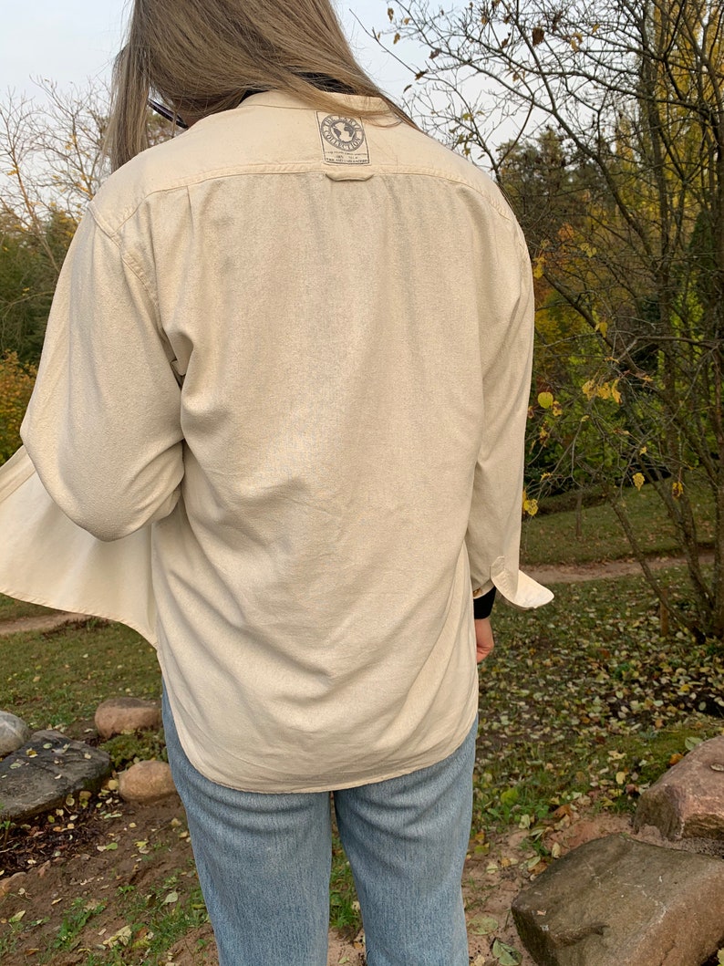 Vintage Raw Silk Blouse Shirt Classical Style 1990s for Women Size M UK 14 Natural Silk 100 /% Retro Fashion Eco Style