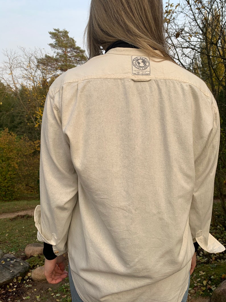 Vintage Raw Silk Blouse Shirt Classical Style 1990s for Women Size M UK 14 Natural Silk 100 /% Retro Fashion Eco Style