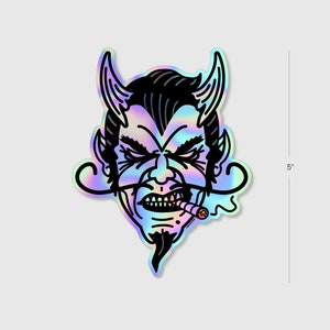 Retro Devil Holographic Sticker - 5&quot; Monster Decal
