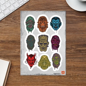 Retro Monsters Sticker Pack | Universal Monsters Decals | Horror Stickers | Frankenstein | Wolfman | Teenwolf | Dracula | Mummy Stickers