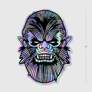 Large 5&quot; Werewolf Holographic Sticker | Werewolf Sticker | Halloween Werewolf Sticker | Retro Werewolf Holographic Decal