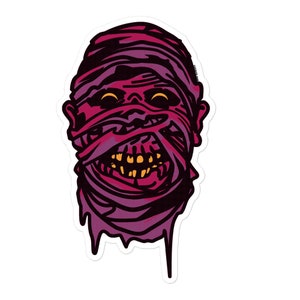 Smiling Mummy Sticker: Retro Horror Vinyl Decal