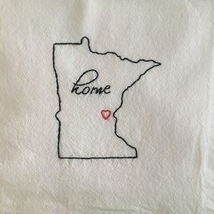 Flour sack towel, hand embroidered: Love My Home