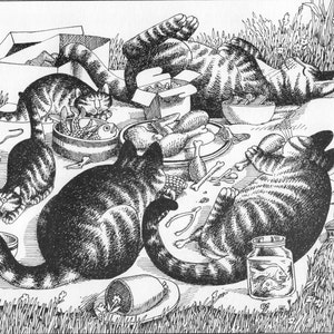 Kliban Cat Art Print,,Funny Cat Art Print, Home Décor,Wall Hanging. Picnic Cats.  Vintage art print Kliban original art vintage