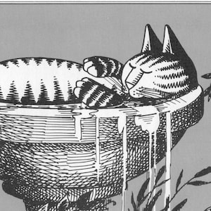 Kliban Cat Art Print,,Funny Cat Art Print, Home Décor,Wall Hanging.Bird Bath Cat.  Vintage art print Kliban original art vintage