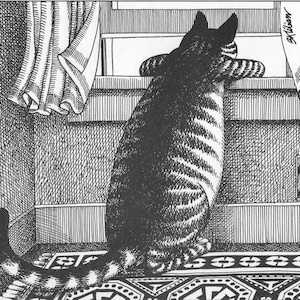 Kliban Cat Art Print,,Funny Cat Art Print, Home Décor,Wall Hanging.Looking From Window  Cat.  Vintage art print Kliban original art vintage