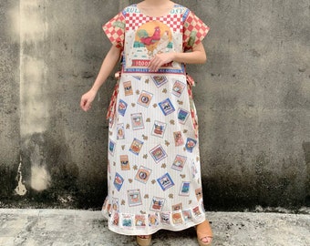 Vintage farm animal chicken rooster pig cow gingham country dress