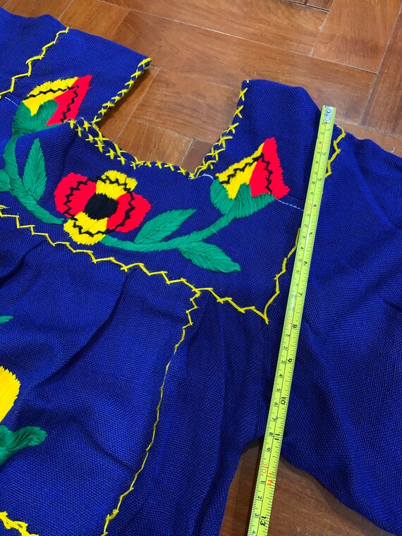 Vintage Mexican hand embroidered blue dress, tass… - image 10