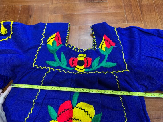 Vintage Mexican hand embroidered blue dress, tass… - image 7
