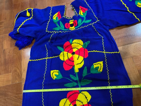 Vintage Mexican hand embroidered blue dress, tass… - image 9