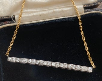 18ct Gold and Platinum Diamond Bar Brooch Conversion Necklace