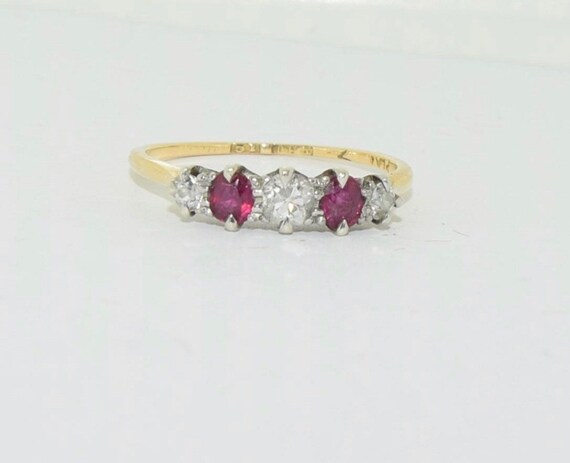 A 1940s Ruby and Old Cut Diamond 18 Karat Gold Fi… - image 7