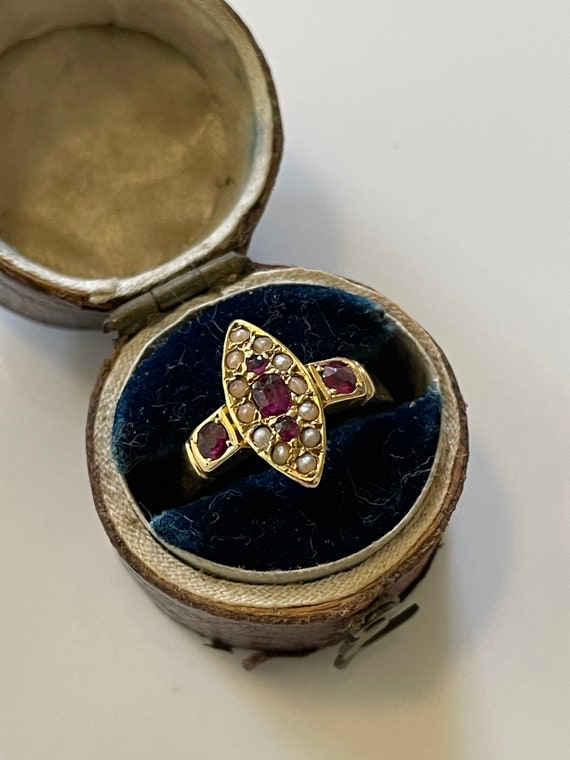 Victorian Ruby and Seed Pearl Marquise Ring