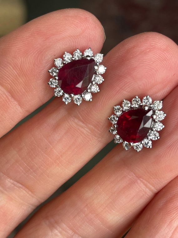 Ruby and Diamond Cluster Earrings - image 1