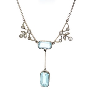 Edwardian Diamond and Aquamarine Necklace