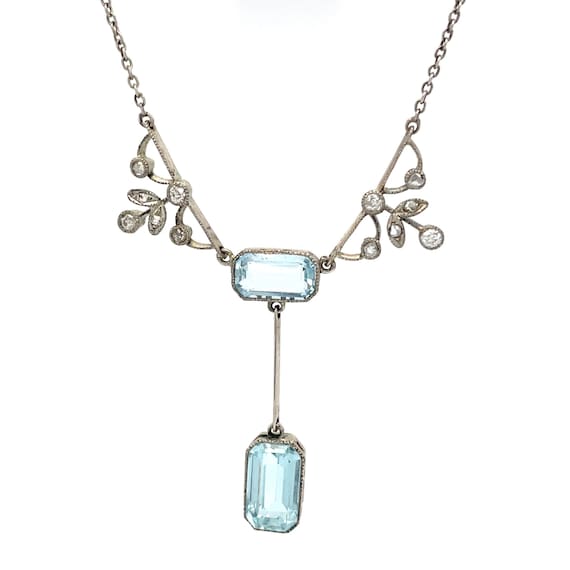 Edwardian Diamond and Aquamarine Necklace - image 1