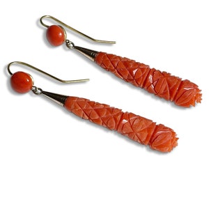 Carved Victorian Coral and Gold Earrings