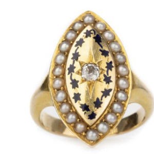 Georgian 18ct Gold Pearl and Enamel Mourning Ring