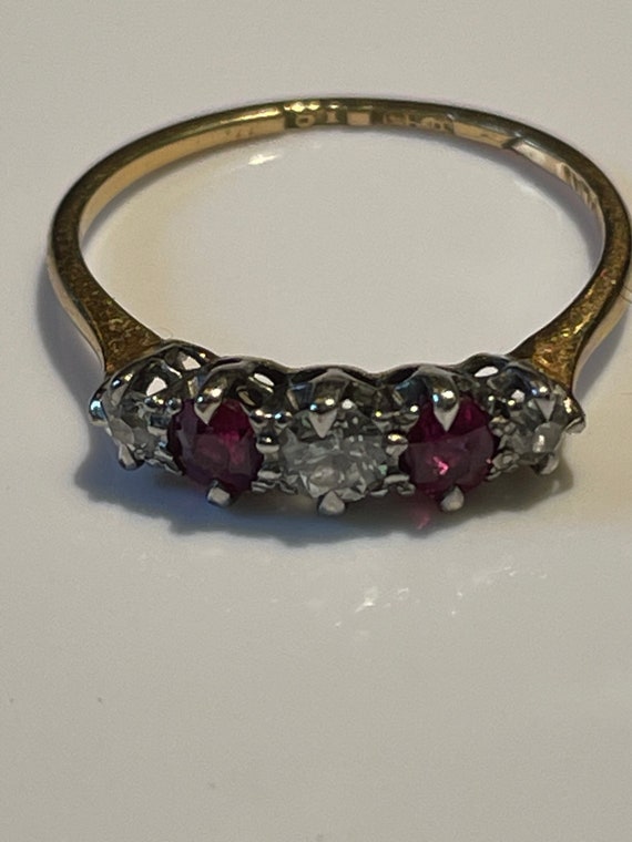 A 1940s Ruby and Old Cut Diamond 18 Karat Gold Fi… - image 9