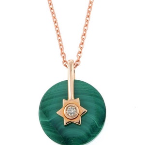 Malachite snd Diamond Gold Pendant and Chain