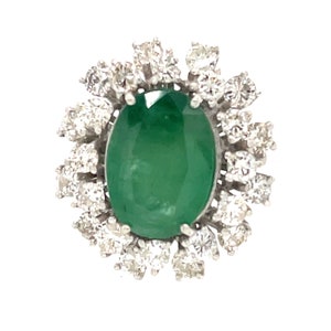 Natural Certified 2.9ct Emerald and  1.2ct Diamond Cluster Ring 18k White Gold