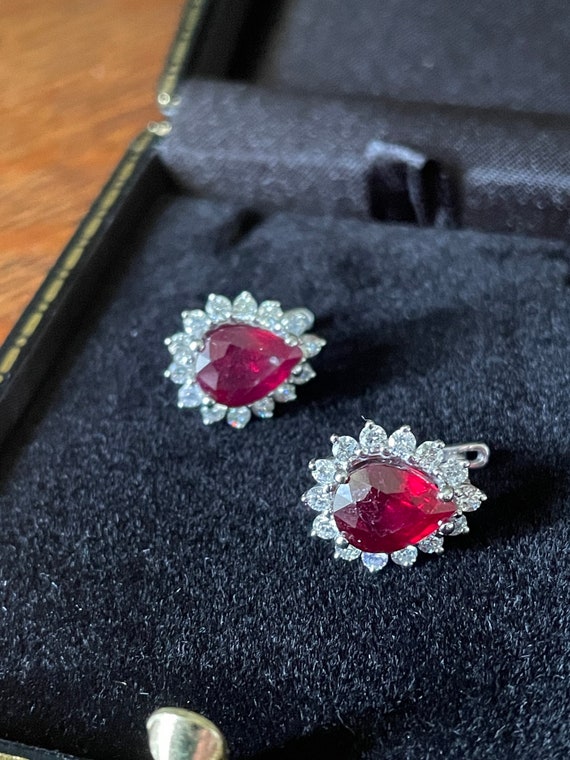 Ruby and Diamond Cluster Earrings - image 2