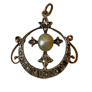 Rose Cut Diamond and Natural Pearl Early Victorian Pendant