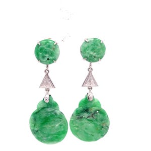 Jadeite Art Deco 9ct Gold Earrings 1930s image 7