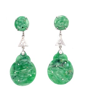 Jadeite Art Deco 9ct Gold Earrings 1930s image 9