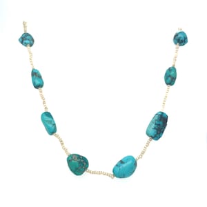 Edwardian Delicate Natural Seed Pearl and Turquoise Matrix Necklace