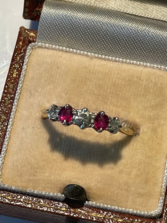 A 1940s Ruby and Old Cut Diamond 18 Karat Gold Fi… - image 2