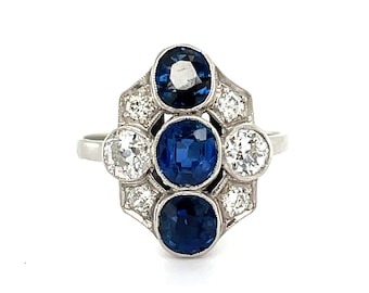 Early 20th Century Certified Unheated Sapphire and Diamond Ring Circa 1910-20