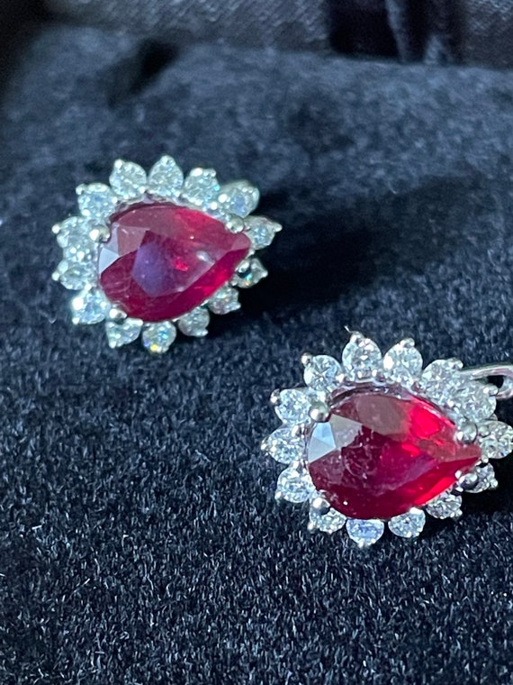 Ruby and Diamond Cluster Earrings - image 3