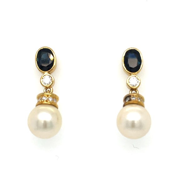 18 Karat Gold Sapphire Pearl and Diamond Earrings