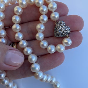 Antique Diamond Heart Pearl Necklace