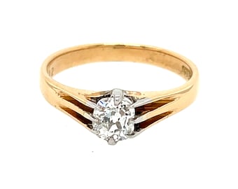 18 Karat Gold Antique Old European Cut Diamond Solitaire 0.65ct.