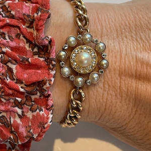 Diamond and Natural Pearl Antique Edwardian Bracelet