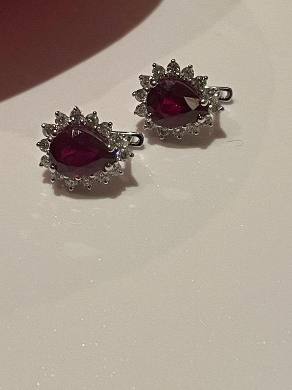 Ruby and Diamond Cluster Earrings - image 5