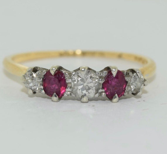 A 1940s Ruby and Old Cut Diamond 18 Karat Gold Fi… - image 3