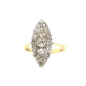 Victorian Old Cut Diamond Marquise Shaped 18k Gold Ring