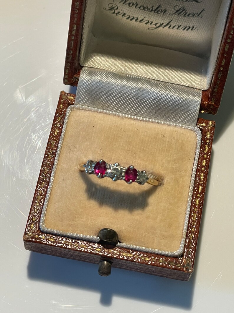 A 1940s Ruby and Old Cut Diamond 18 Karat Gold Five Stone Ring - Etsy