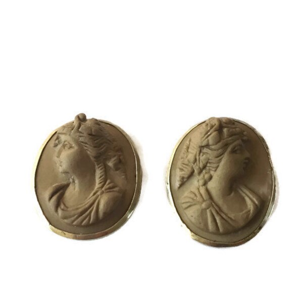 A Pair of large Lava Cameo Dress Studs/Cufflinks set in Silver