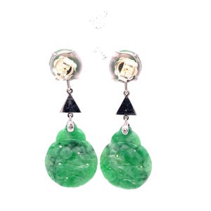 Jadeite Art Deco 9ct Gold Earrings 1930s image 8