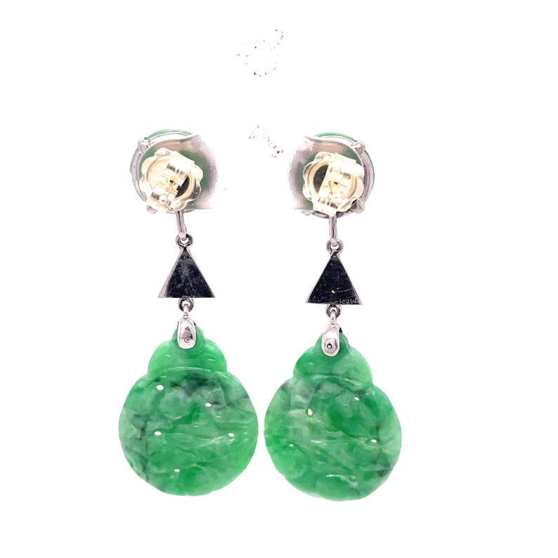 Jadeite Art Deco 9ct Gold Earrings 1930s image 8