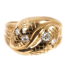 A 9ct Yellow Gold and Old Cut Diamond Snake Ring