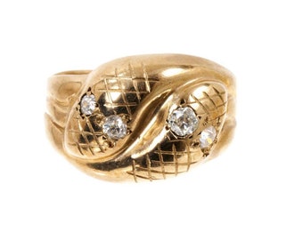 A 9ct Yellow Gold and Old Cut Diamond Snake Ring