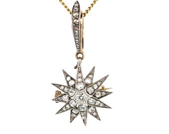 Victorian Diamond Starburst Pendant Brooch