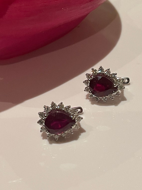 Ruby and Diamond Cluster Earrings - image 4