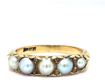 Natural Split Pearl and Diamond Antique Victorian Ring 18ct Gold